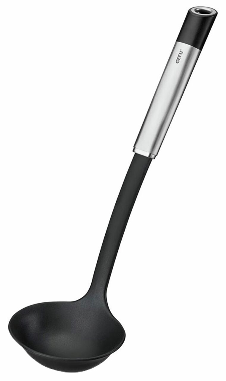 Schöpflöffel aus Nylon mit ergonomischem Griff, seitliche Perspektive
