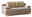 Beige Querschläfer-Sofa mit karierten Rückenkissen, seitliche Perspektive