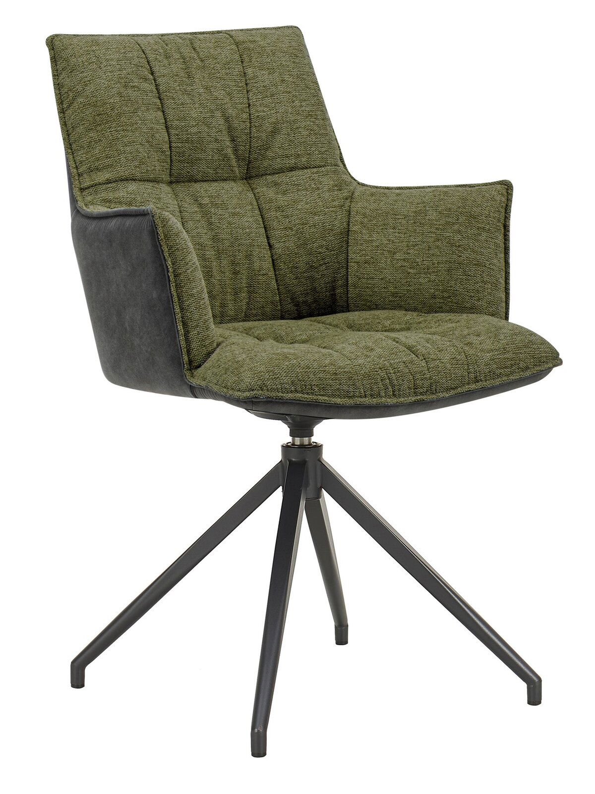 Novel Sessel OSAKA 2.0 Moderner grüner Sessel mit gepolstertem Sitz und Rückenlehne, schwarzem Metallgestell, seitliche Perspektive