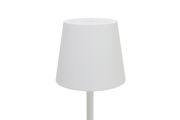 Weiße Akku-Tischleuchte in minimalistischem Design, seitliche Perspektive