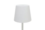 Weiße Akku-Tischleuchte in minimalistischem Design, seitliche Perspektive