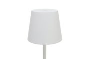 Weiße Akku-Tischleuchte in minimalistischem Design, seitliche Perspektive