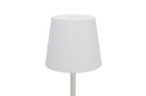 Weiße Akku-Tischleuchte in minimalistischem Design, seitliche Perspektive
