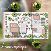 Illustration eines Gartens mit Bodenspikes Extensionset, Vogelperspektive