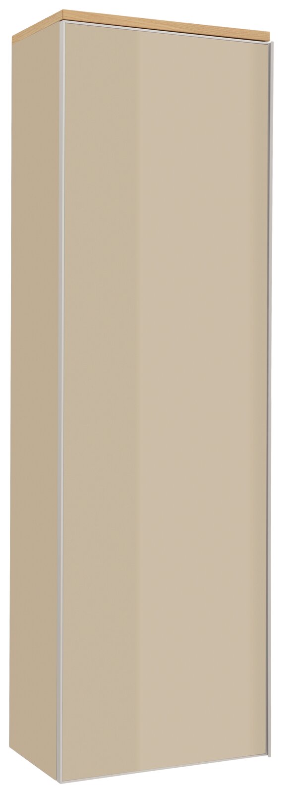 VOSS Hängegarderobenschrank li. VORTINA Beigefarbener Hängegarderobenschrank mit Holzoberfläche, seitliche Perspektive