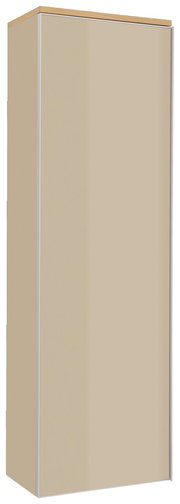Beigefarbener Hängegarderobenschrank mit Holzoberfläche, seitliche Perspektive