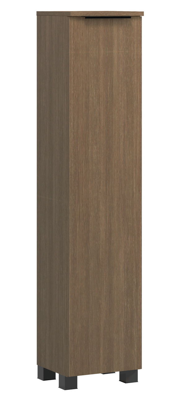 Midischrank in Holzoptik mit geriffelter Oberfläche, frontal betrachtet