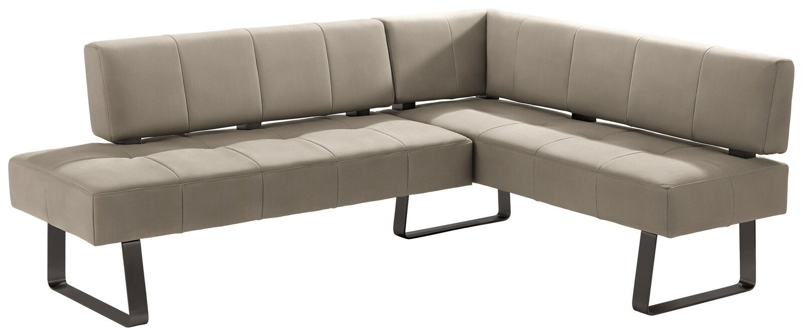 Moderne Eckbank in beige mit Metallbeinen, seitliche Perspektive