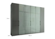 Grote draaideurkast met glazen fronten, zijaanzicht, afmetingen: 216 cm hoog, 295,2 cm breed, 58 cm diep.