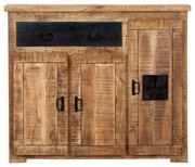 Schuhschrank aus Holz mit drei Türen und einer Schublade, frontal abgebildet