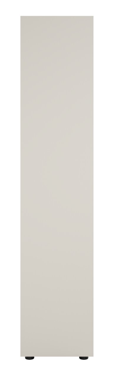 Frontansicht eines hohen, schlichten Aktenregals in neutraler Farbe mit minimalistischem Design.