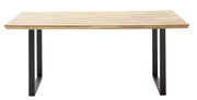 Moderner Esstisch mit Holzplatte und schwarzen Metallbeinen, Frontalansicht