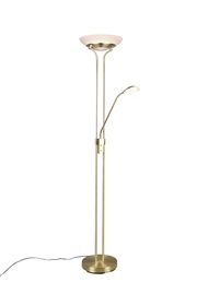 Eleganter LED-Deckenfluter in Gold mit zusätzlichem Leselicht, seitliche Perspektive