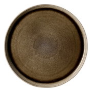 Runder, brauner Platzteller mit einem Durchmesser von 33,5 cm, aus der Vogelperspektive fotografiert.