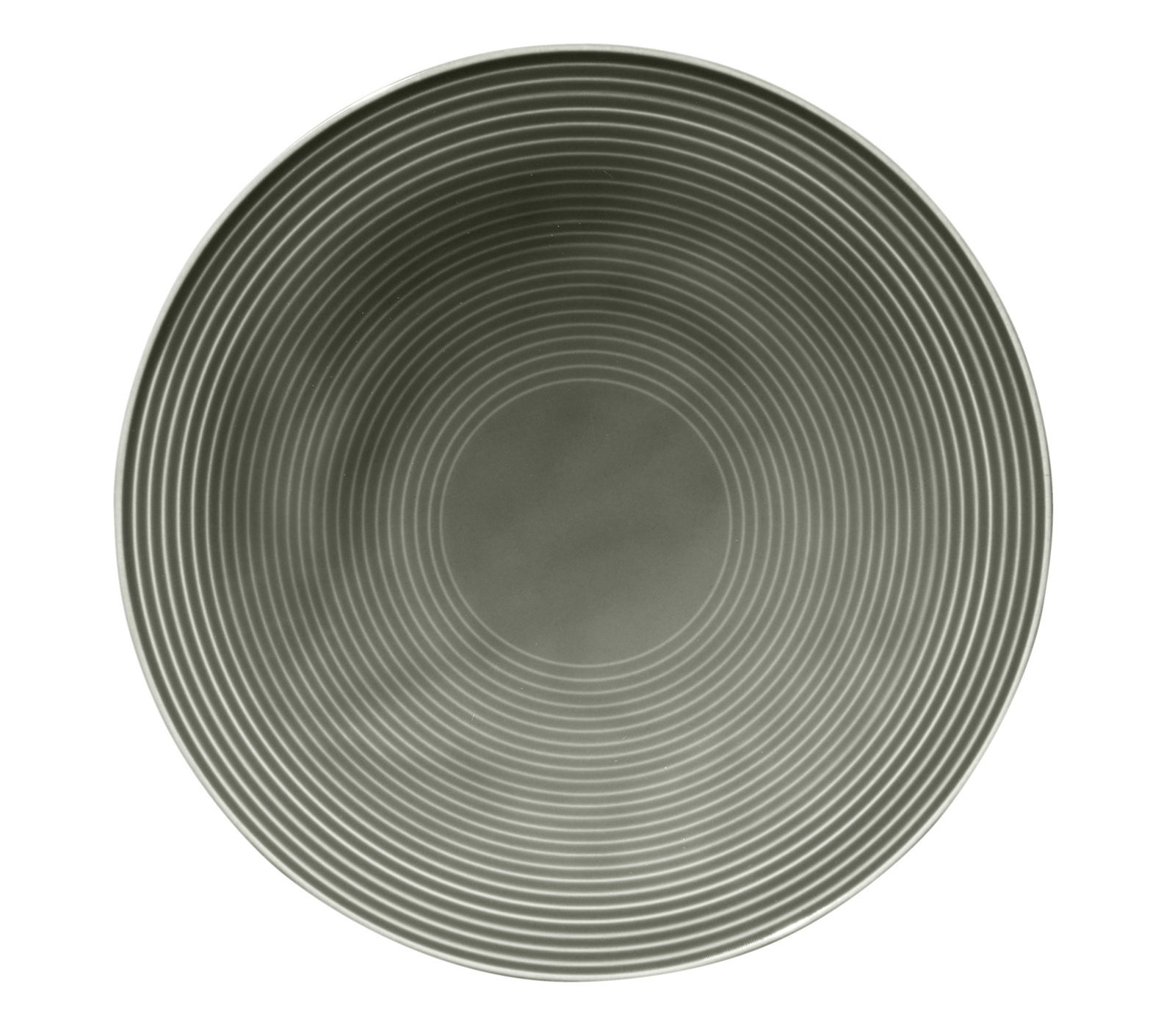 Suppenteller 22,5cm in perlgrau mit feinen konzentrischen Kreisen, Draufsicht