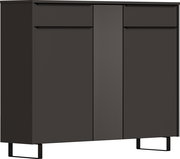Moderner XL-Schuhschrank in dunklem Design, frontal betrachtet, mit zwei Türen und geriffeltem Mittelteil.
