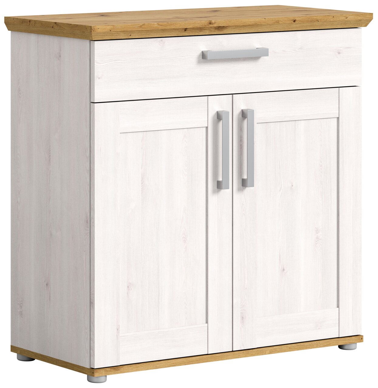 MID.YOU Schuhschrank VERONA Schuhschrank in Holzoptik mit weißer Front, einer Schublade und zwei Türen, Perspektive von vorne