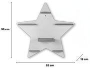 Sternförmiges Wandregal in Weiß mit fünf kleinen Holzablagen, Frontansicht; Maße ca. 55 cm hoch und 52 cm breit (Tiefe ca. 19 cm)