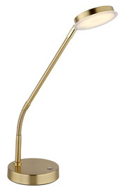 Elegante LED-Tischleuchte in Goldoptik, seitliche Perspektive