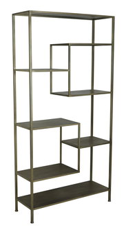 Offenes Regal aus Metall mit asymmetrischen Regalböden, seitliche Perspektive