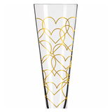 Champagnerglas mit goldenen Herzmustern, Frontalansicht