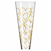 Champagnerglas mit goldenen Herzmustern, Frontalansicht
