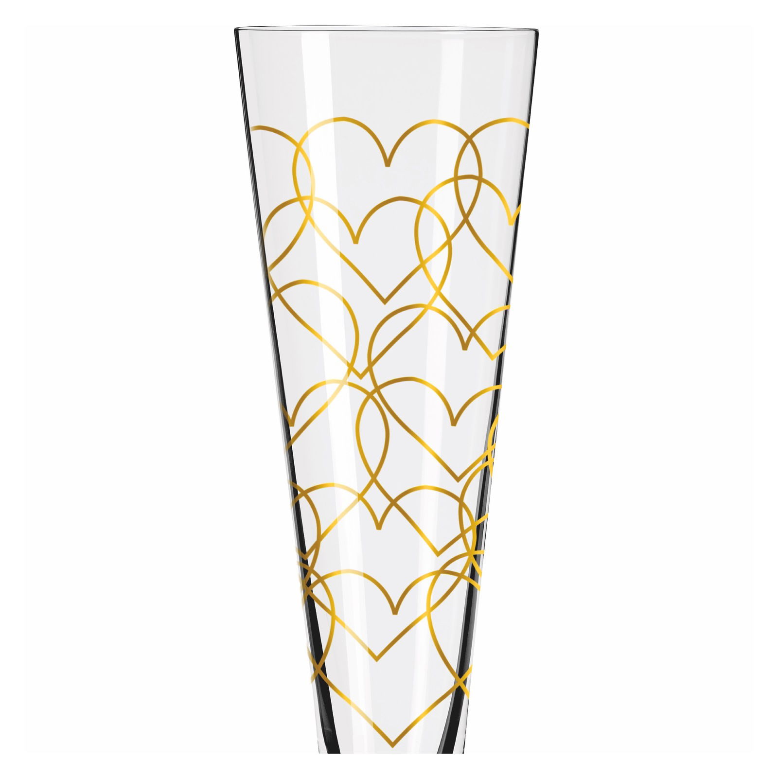 Champagnerglas mit goldenen Herzmustern, Frontalansicht