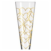 Champagneglas met gouden hartjesmotieven, vooraanzicht