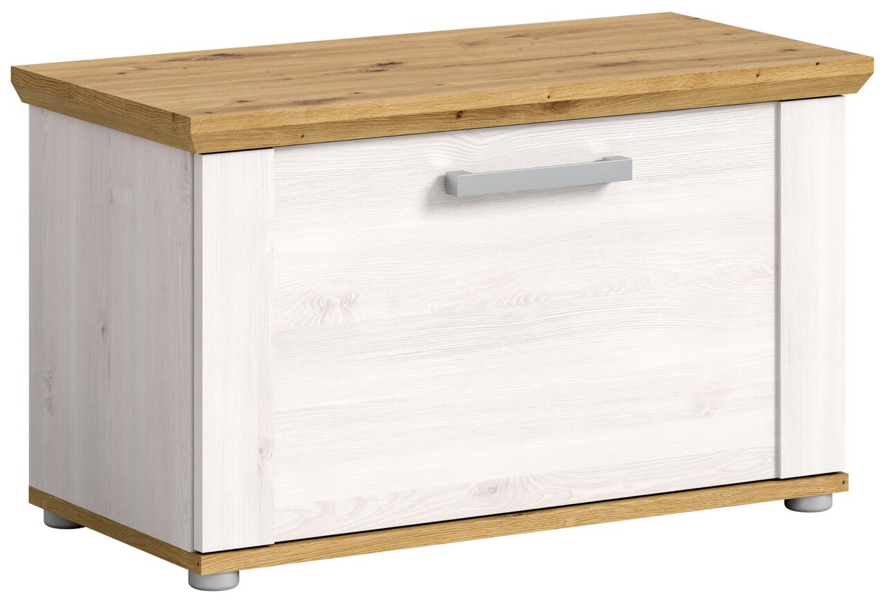 MID.YOU Sitzbank VERONA Sitzbank mit Holzoptik, weiße Front und seitliche Perspektive