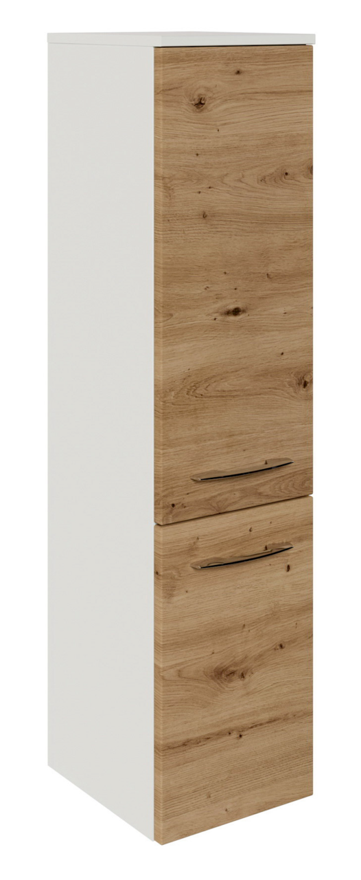 Midischrank in Holzoptik mit zwei Türen, seitliche Perspektive