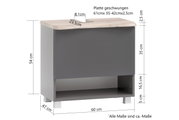 Waschbeckenunterschrank in grauer Farbe mit geschwungener Holzplatte, Frontansicht