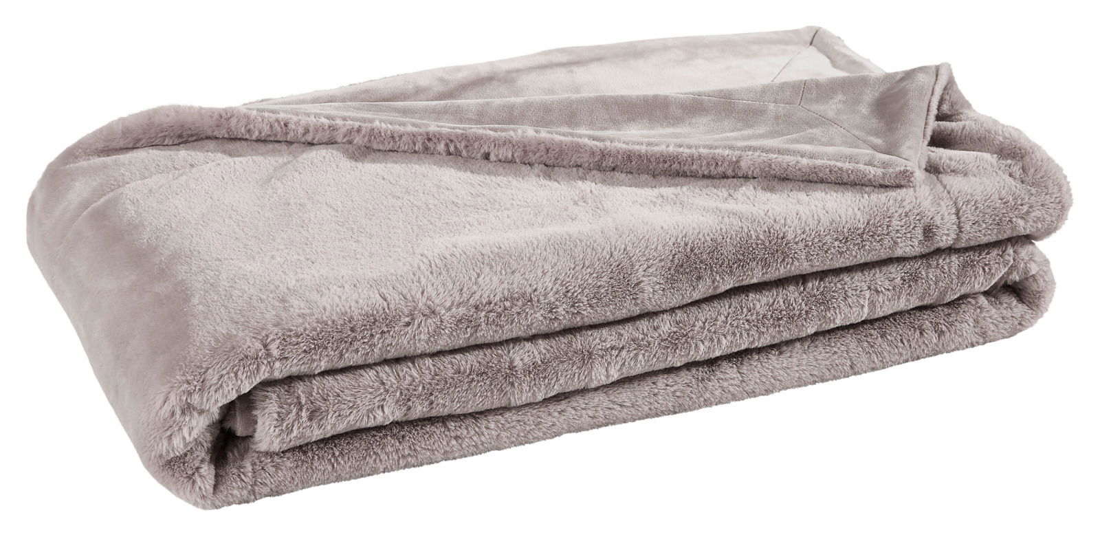 Gefaltete graue Felldecke aus der Seitenperspektive