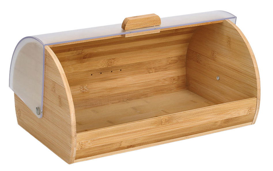 Bambus-Brotkasten mit transparentem Deckel, seitliche Perspektive