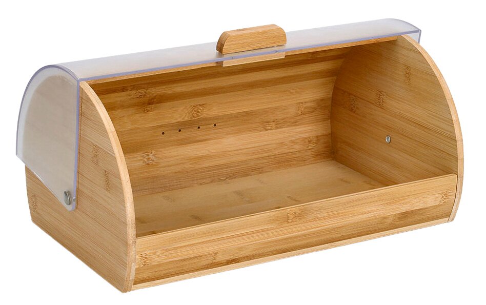 Bambus-Brotkasten mit transparentem Deckel, seitliche Perspektive