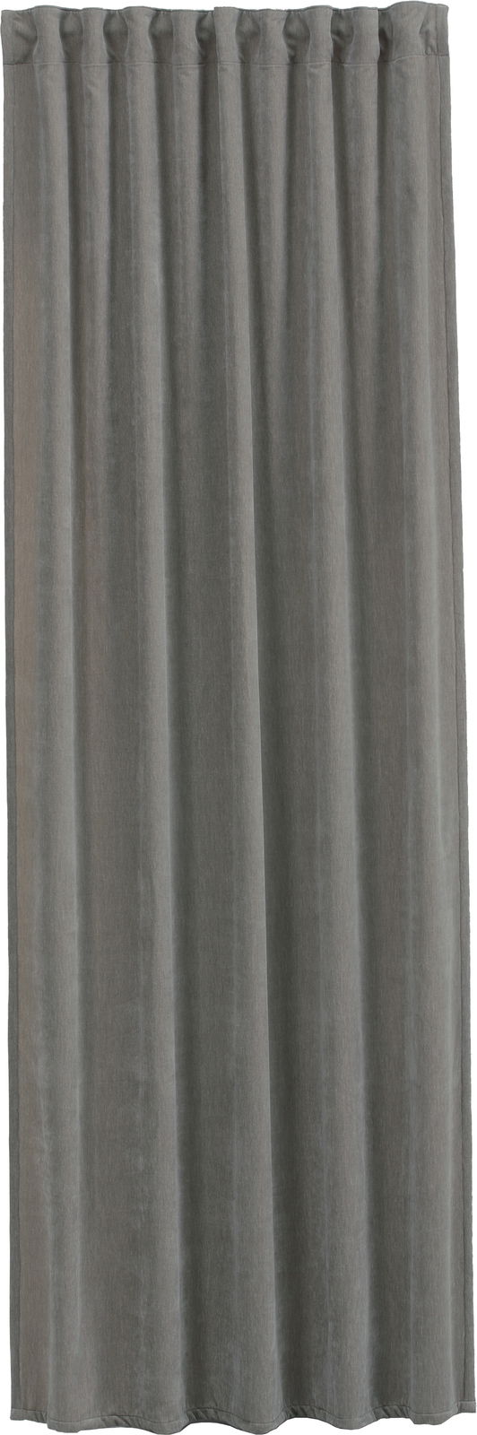 Grauer Vorhang mit verdeckten Schlaufen, frontal betrachtet