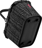 Schwarze Reisenthel-Tasche mit strukturiertem Stoff, Metallrahmen und vier Standfüßen, in schräger Seitenansicht von unten
