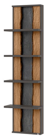 Hängepaneel mit vier Regalböden, Holz- und Steindesign, seitliche Perspektive