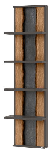 Hängepaneel mit vier Regalböden, Holz- und Steindesign, seitliche Perspektive