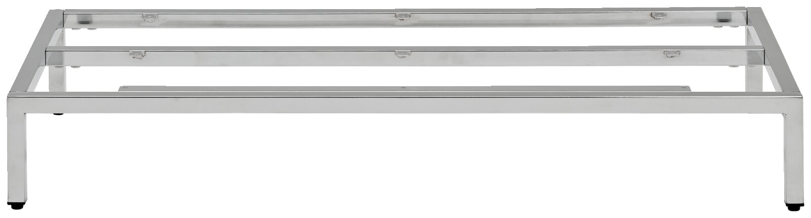 Metalluntergestell in rechteckiger Form, silberfarben, aus der Frontalperspektive fotografiert.