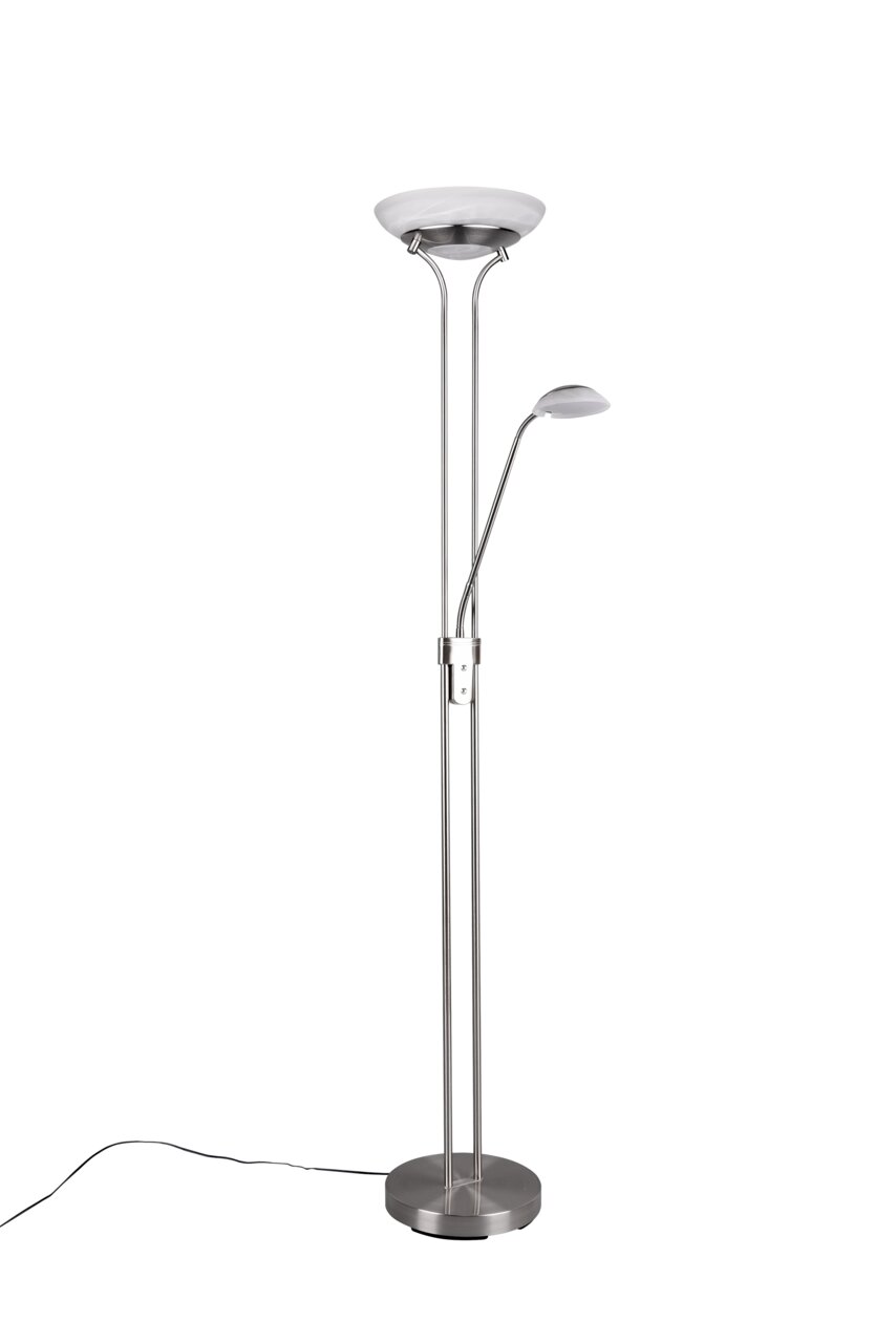 Moderner LED-Deckenfluter mit Leselampe, silberfarben, seitliche Perspektive