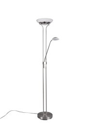 Moderner LED-Deckenfluter mit Leselampe, silberfarben, seitliche Perspektive