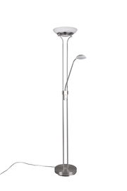 Moderner LED-Deckenfluter mit Leselampe, silberfarben, seitliche Perspektive