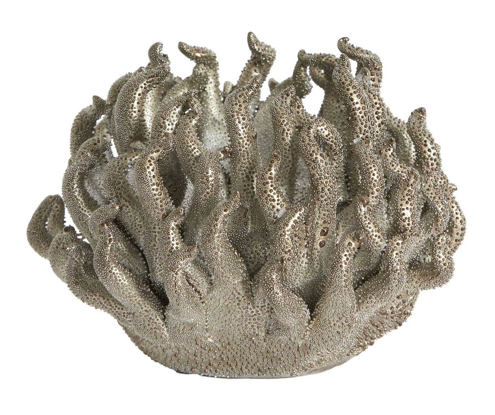 Silberner Teelichthalter in Korallenform, seitliche Perspektive