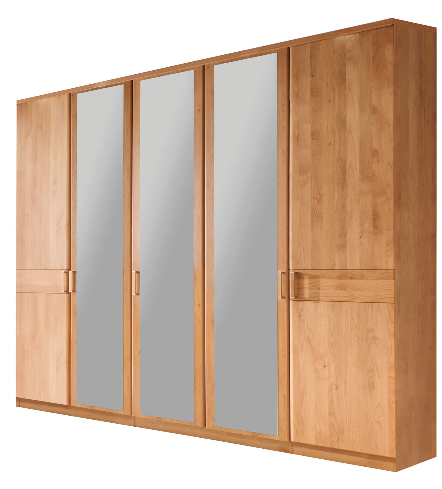 Linea Natura Drehtürenschrank Treviso Drehtürenschrank aus Holz mit vier Spiegeltüren, seitliche Perspektive