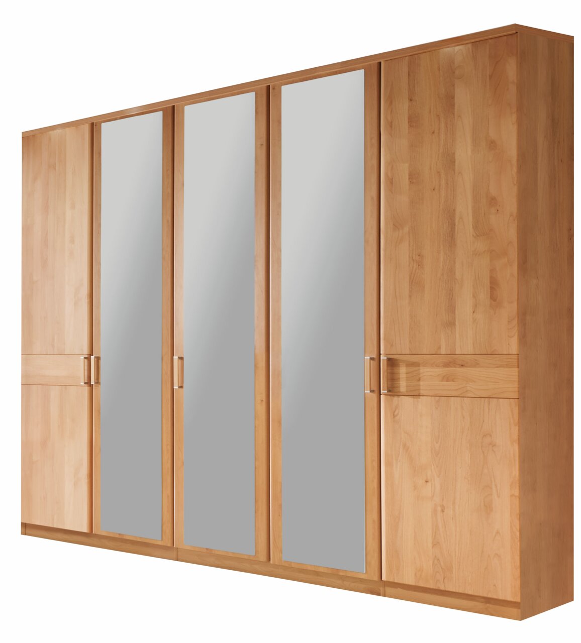 Linea Natura Drehtürenschrank Treviso Drehtürenschrank aus Holz mit vier Spiegeltüren, seitliche Perspektive