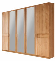 Drehtürenschrank aus Holz mit vier Spiegeltüren, seitliche Perspektive