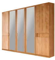 Drehtürenschrank aus Holz mit vier Spiegeltüren, seitliche Perspektive