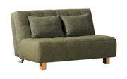 Groene slaapbank met twee kussens, zijaanzicht