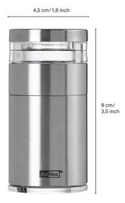 Kräuter- und Gewürzschneider aus Edelstahl, zylindrische Form, 9 cm hoch, 4,5 cm Durchmesser, seitliche Ansicht
