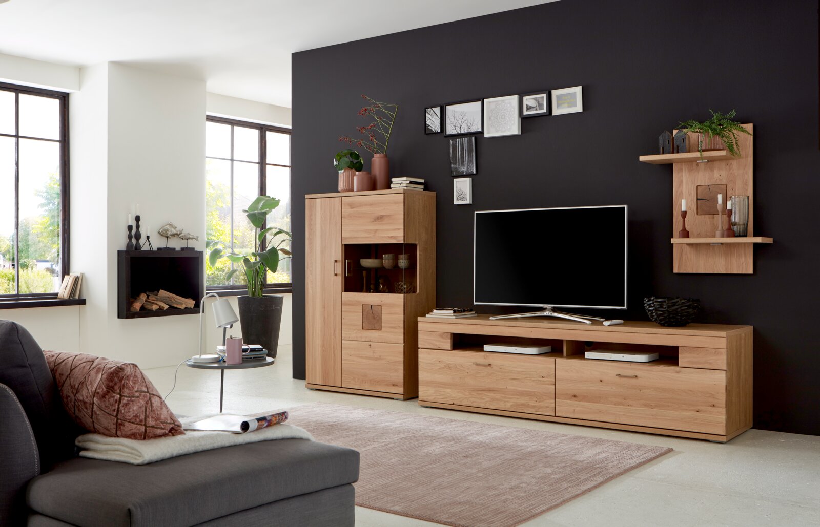 Zurbrüggen Wandcombinatie KANSAS Moderne houten woonkamerwandcombinatie met tv-kast, vitrinekast en wandplank, zijaanzicht